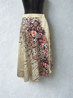 Cream Floral Midi Skirt with Multicolor Bloom